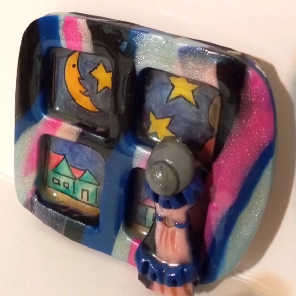 Mixed Media Art Pin Girl At‎ The Window Handmade By Jewish Home for Aged VINTAGE - Picture 3 of 6